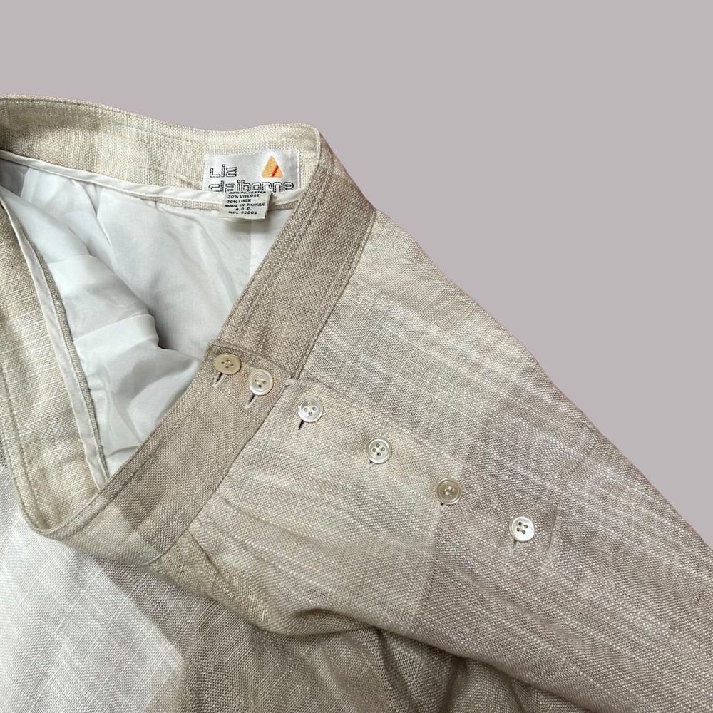 Vintage Liz Claiborne Cream Linen A-Line Full Skirt // 90s lined tan beige - Picture 5 of 7